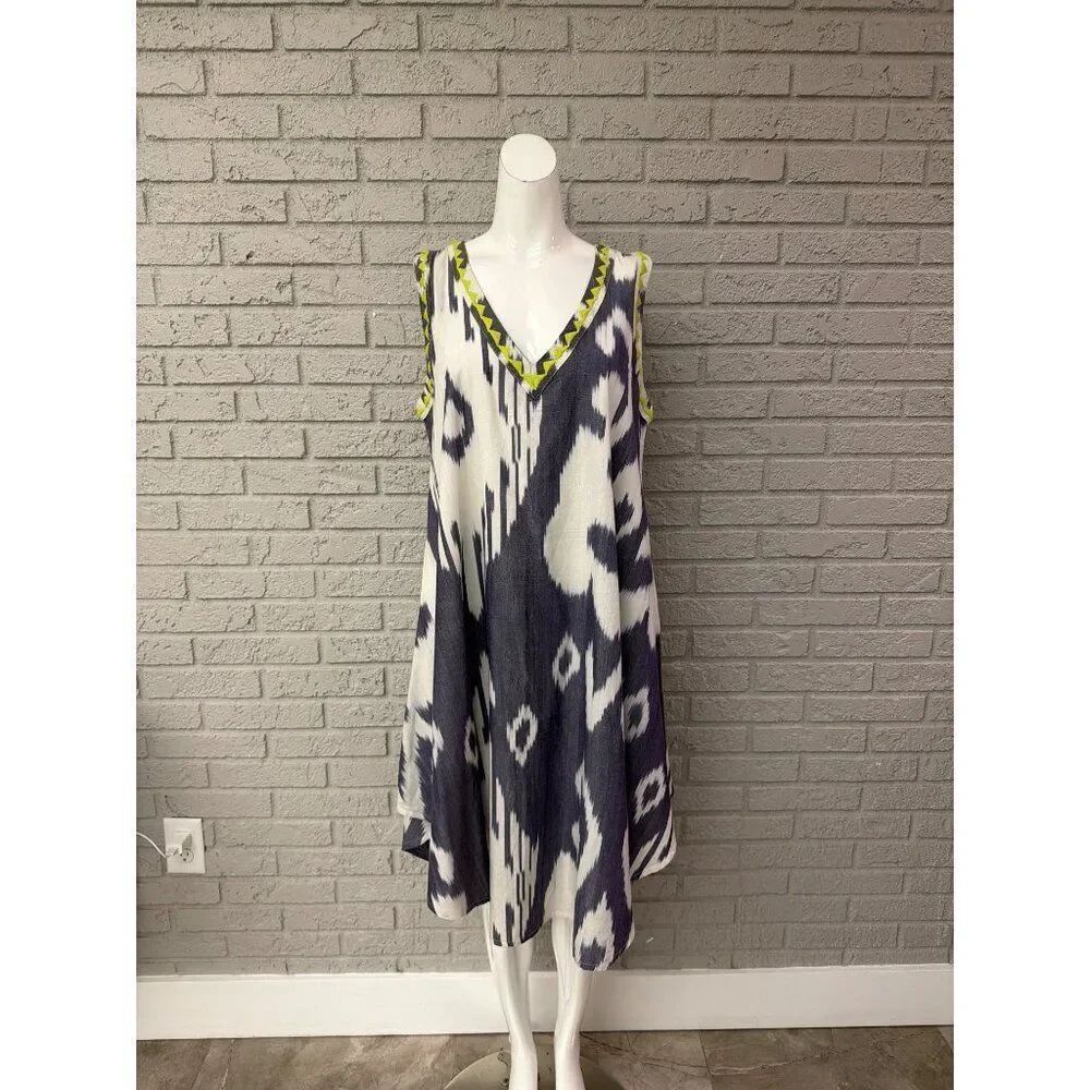 Uncle Frank Women Ikat Bloom Sleeveless A-Line Dress Size M